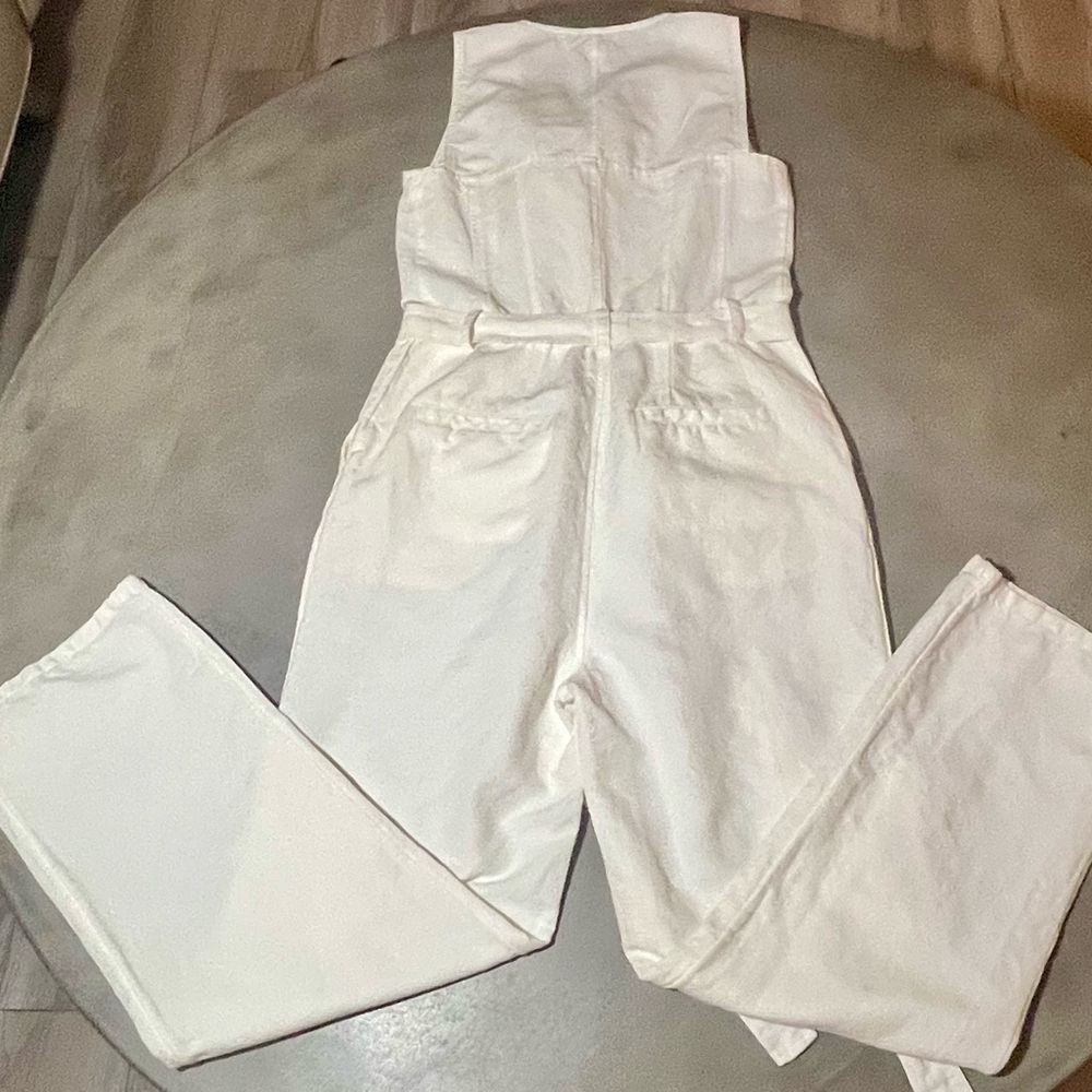 Sundance White Sleeveless Utility Zip Jumpsuit with Tie Belt - Cotton Linen - Picture 2 of 16